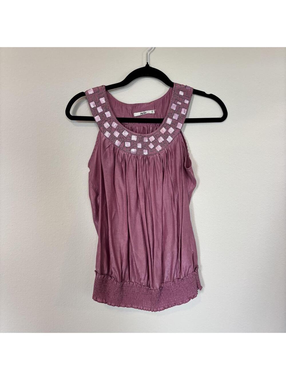 Papaya Sequin Embellished Tank Top Mauve Pink Smocked Waist Sleeveless Blouse